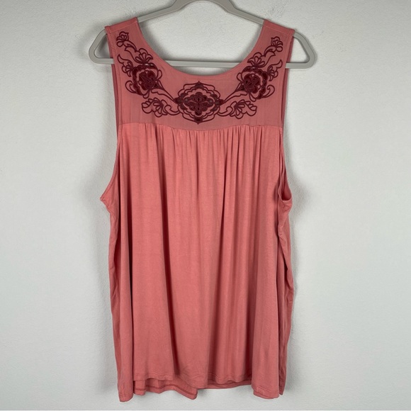 torrid Tops - Torrid Dusty Coral Pink Jersey Cutout Embroidered Floral Tank Top Size 3X